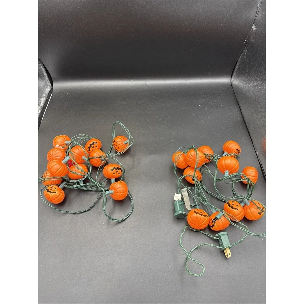 2 Sets Plastic Blinking String Lights Halloween Jack O Lantern Pumpkin 9' Each